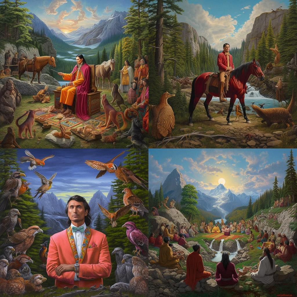 Kent Monkman style, Midjourney V5, render 1 of 4