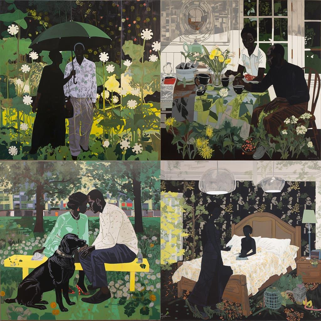 Kerry James Marshall style, Midjourney V5, render 1 of 4