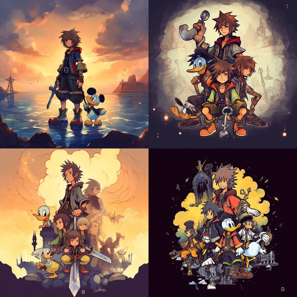 Kingdom Hearts style, Midjourney V5, render 1 of 4