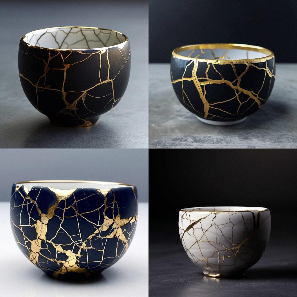 Kintsugi style, Midjourney V5, render 1 of 4