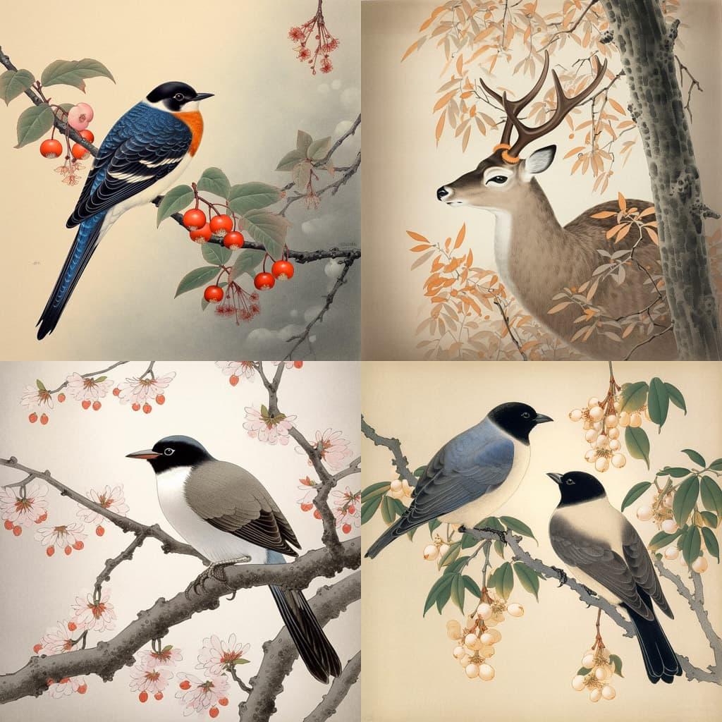 Koson Ohara style, Midjourney V5, render 1 of 4