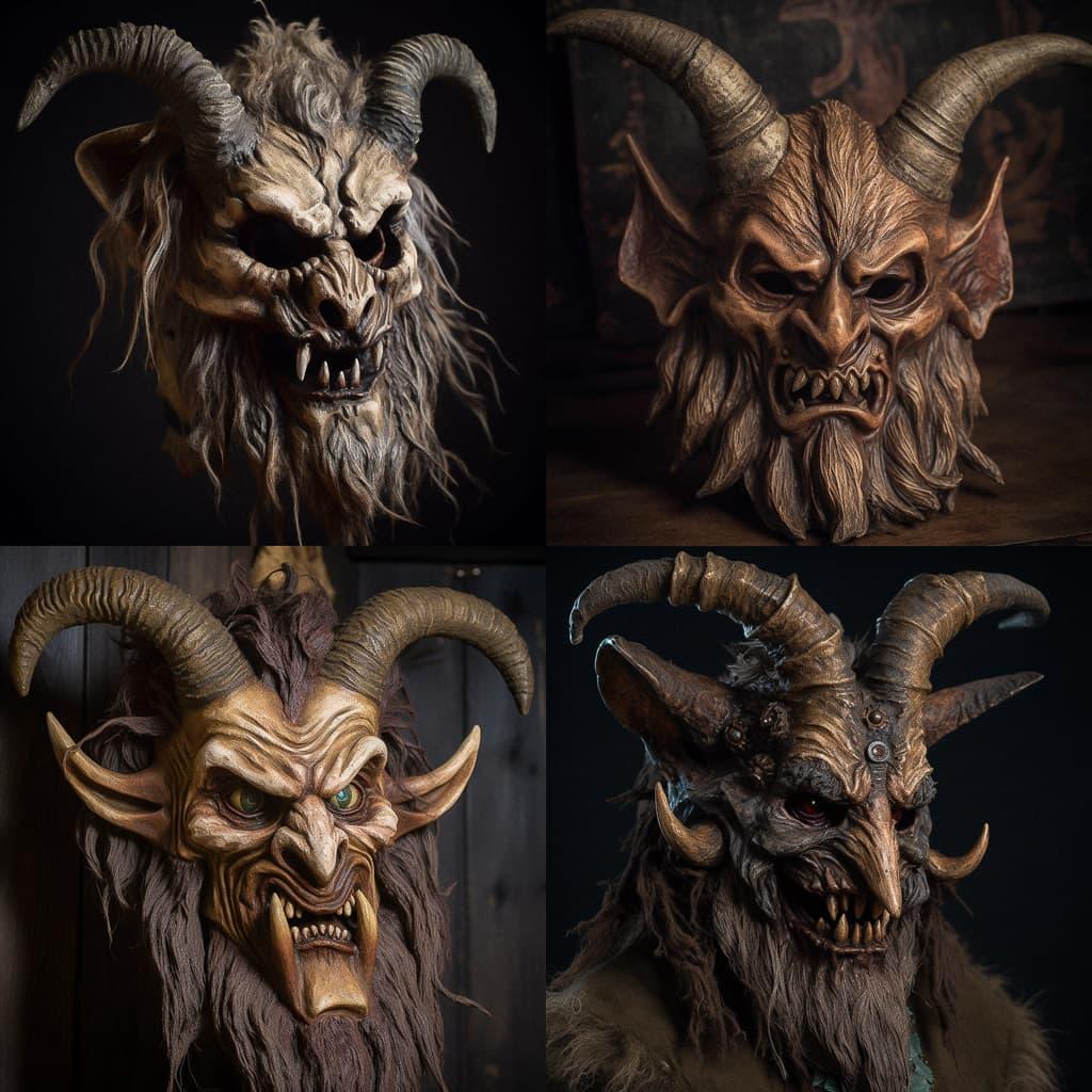 Krampusnacht festival mask style, Midjourney V5, render 1 of 4