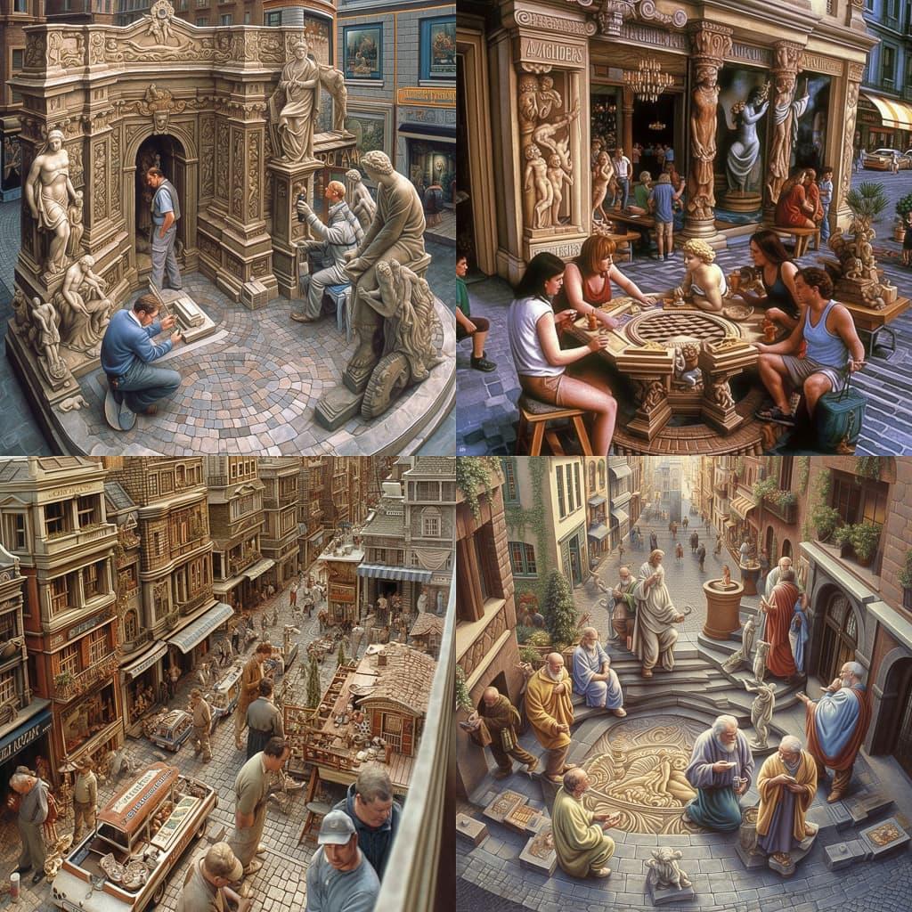 Kurt Wenner style, Midjourney V5, render 1 of 4