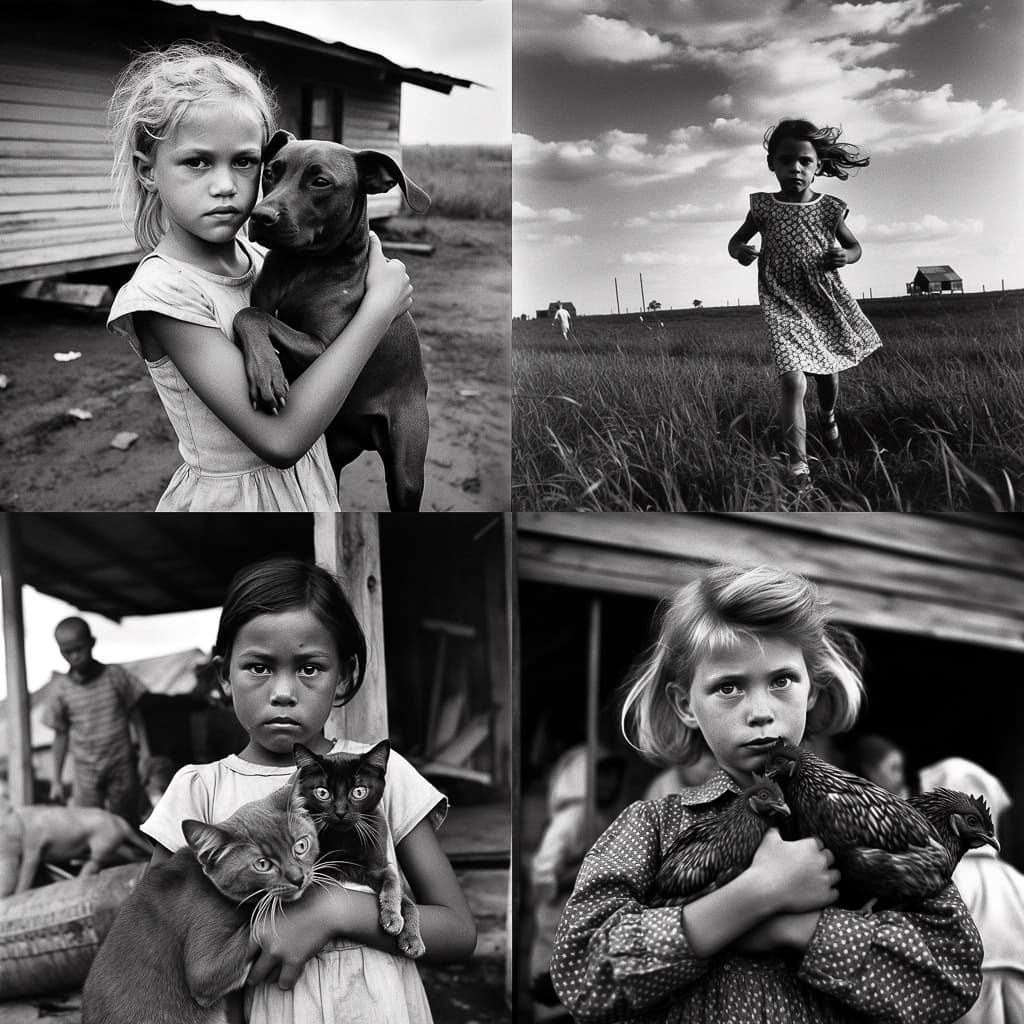 Larry Towell style, Midjourney V5, render 1 of 4