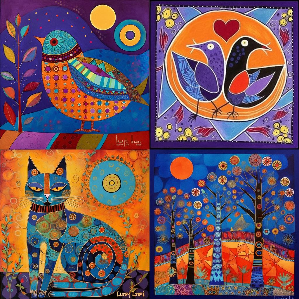 Laurel Burch style, Midjourney V5, render 1 of 4