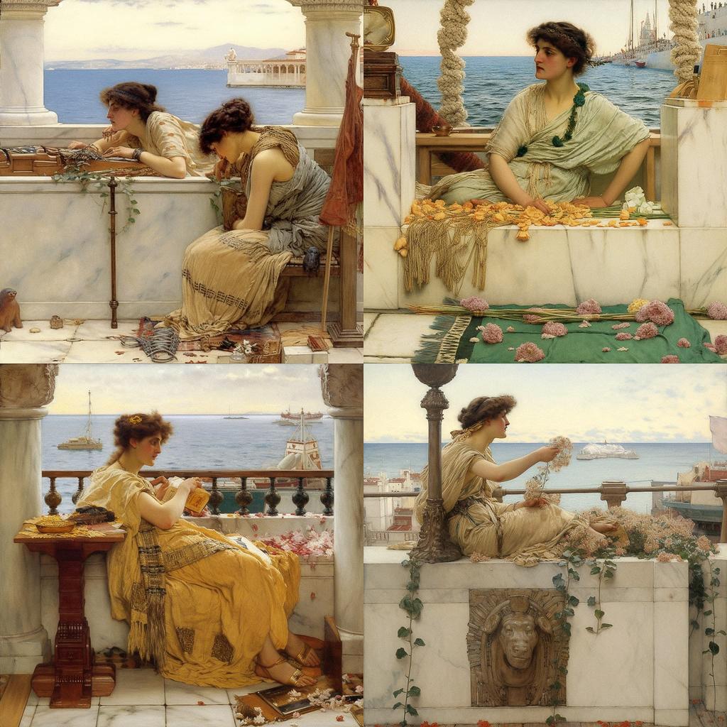 Lawrence Alma-Tadema style, Midjourney V5, render 1 of 4