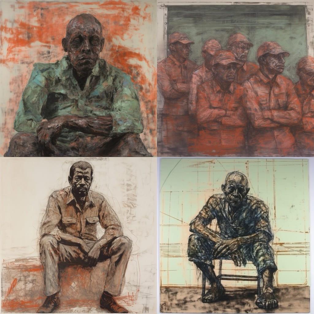 Leon Golub style, Midjourney V5, render 1 of 4