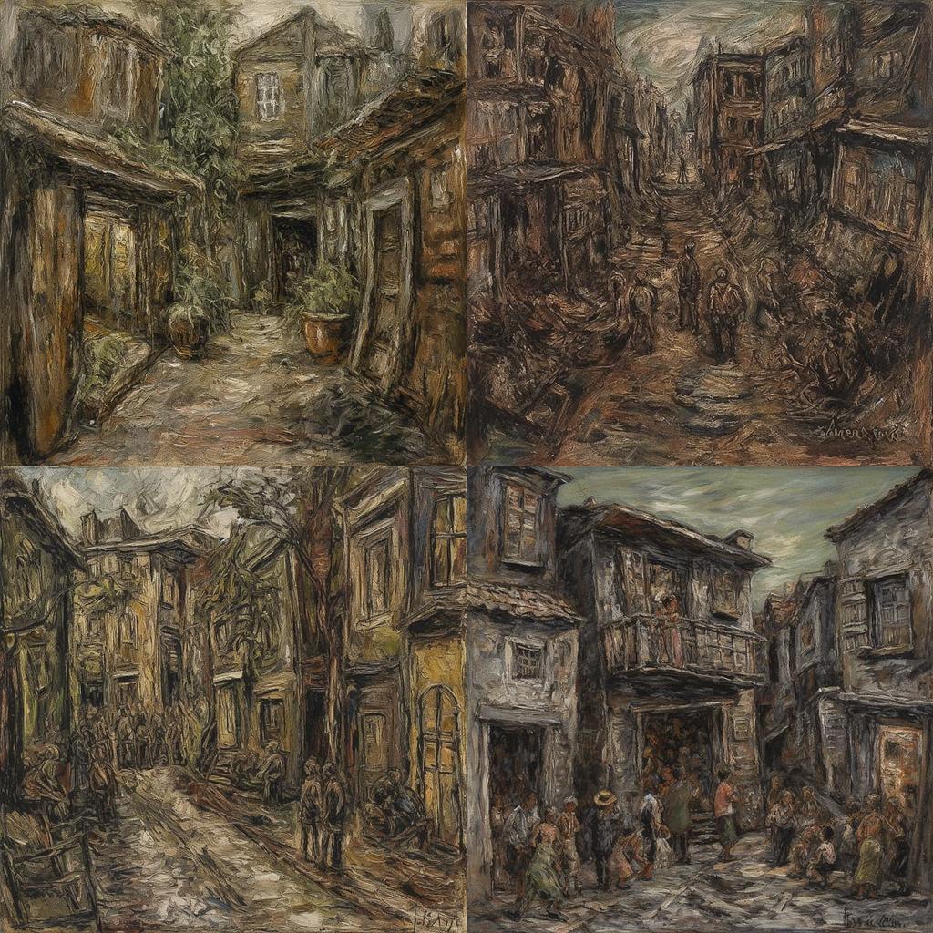 Leon Kossoff style, Midjourney V5, render 1 of 4