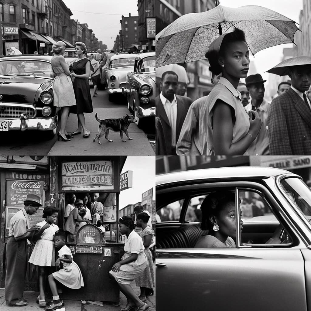 Leonard Freed style, Midjourney V5, render 1 of 4