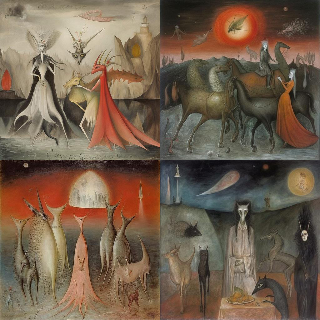 Leonora Carrington style, Midjourney V5, render 1 of 4