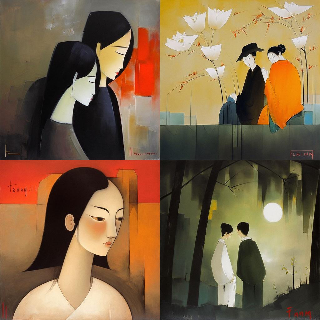 Lin Fengmian style, Midjourney V5, render 1 of 4
