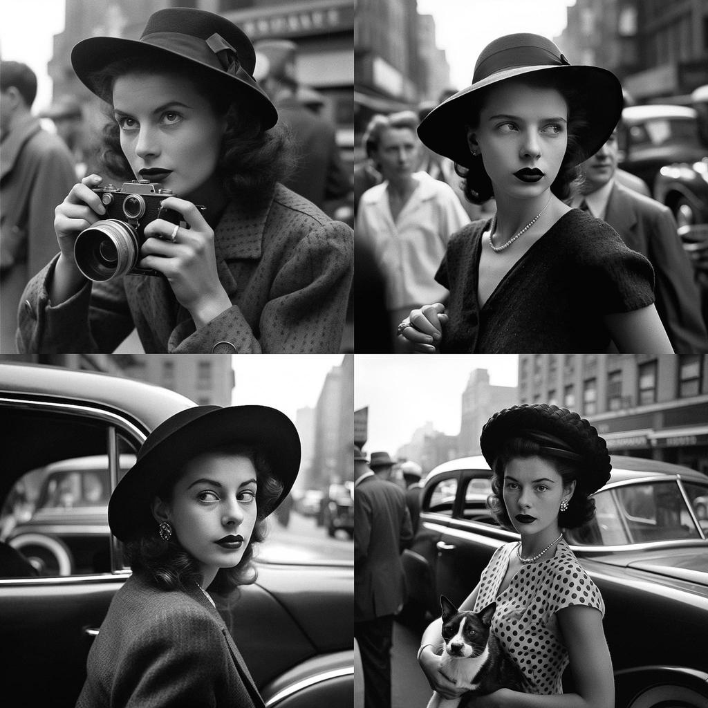Lisette Model style, Midjourney V5, render 1 of 4