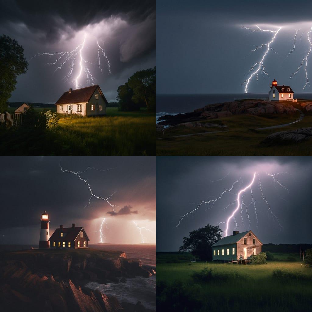 Lit by lightning style, Midjourney V5, render 1 of 4