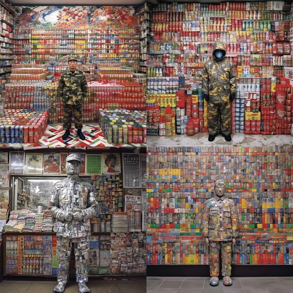 Liu Bolin style, Midjourney V5, render 1 of 4