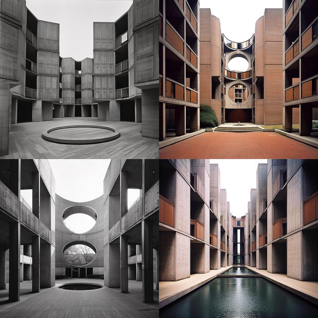 Louis Kahn style, Midjourney V5, render 1 of 4