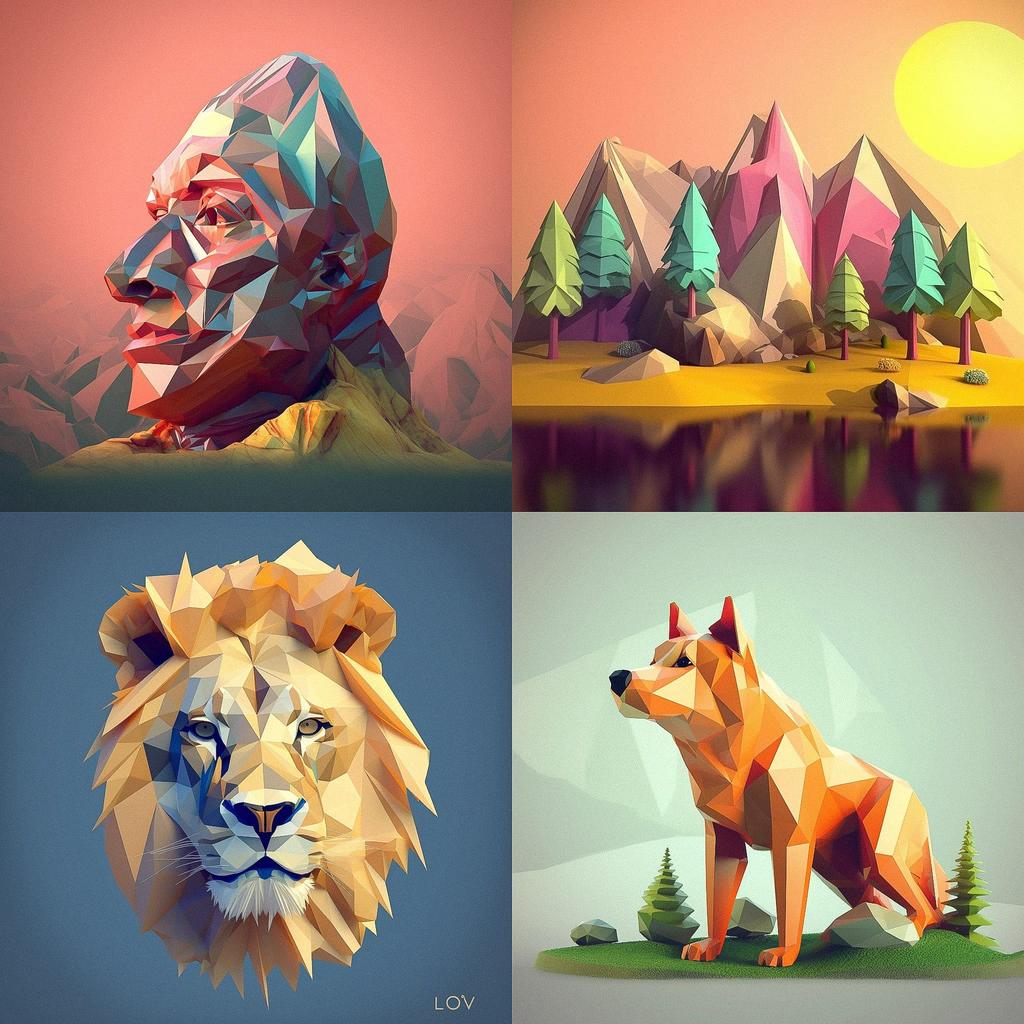 Low-poly style, Midjourney V5, render 1 of 4