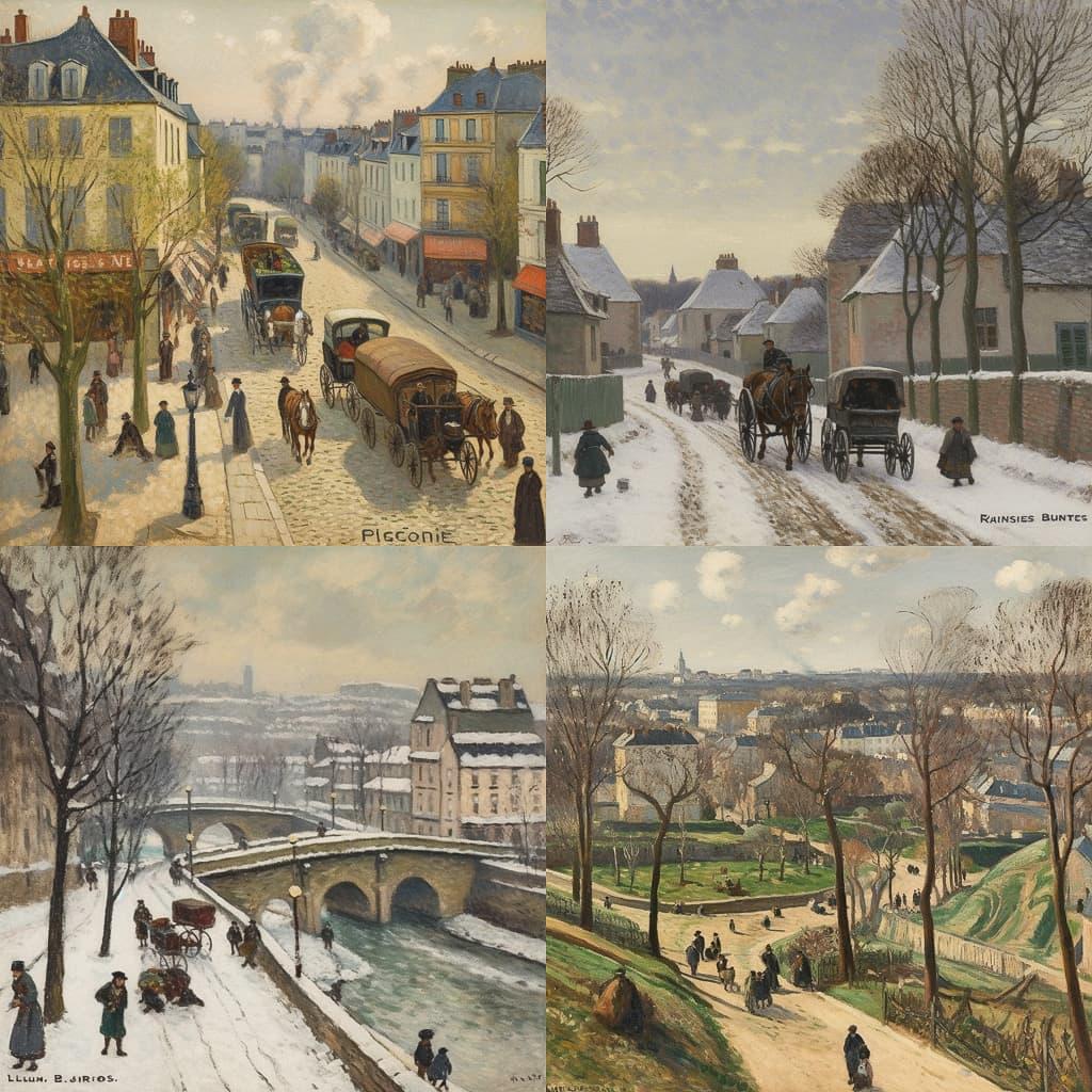 Lucien Pissarro style, Midjourney V5, render 1 of 4