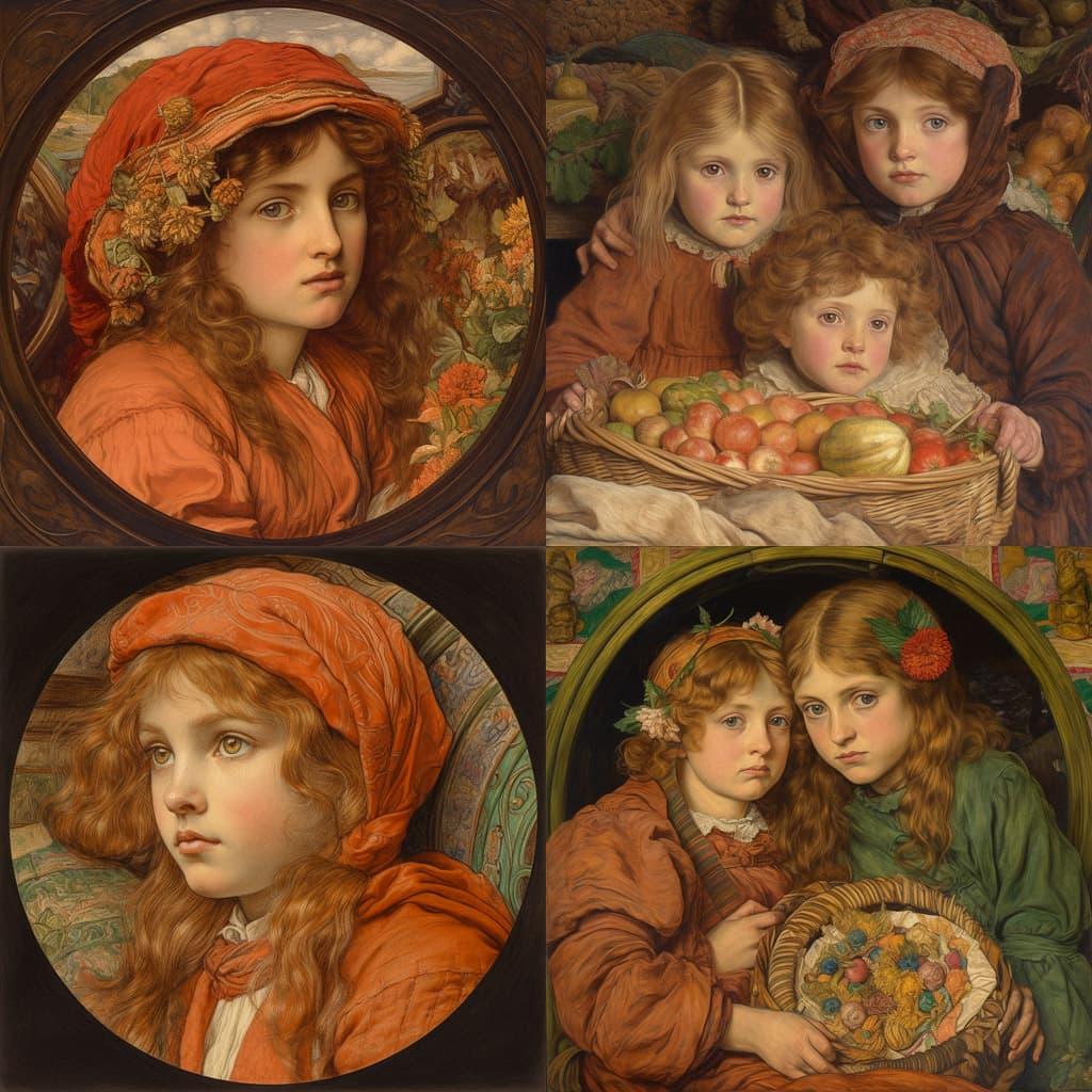 Lucy Madox Brown style, Midjourney V5, render 1 of 4