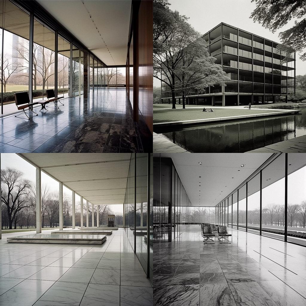 Ludwig Mies van der Rohe style, Midjourney V5, render 1 of 4