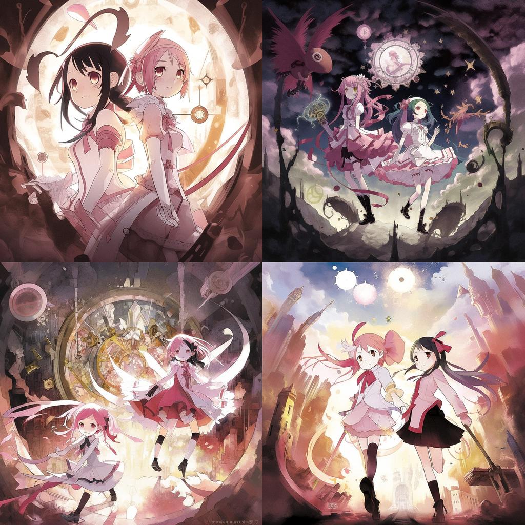 Madoka Magica style, Midjourney V5, render 1 of 4