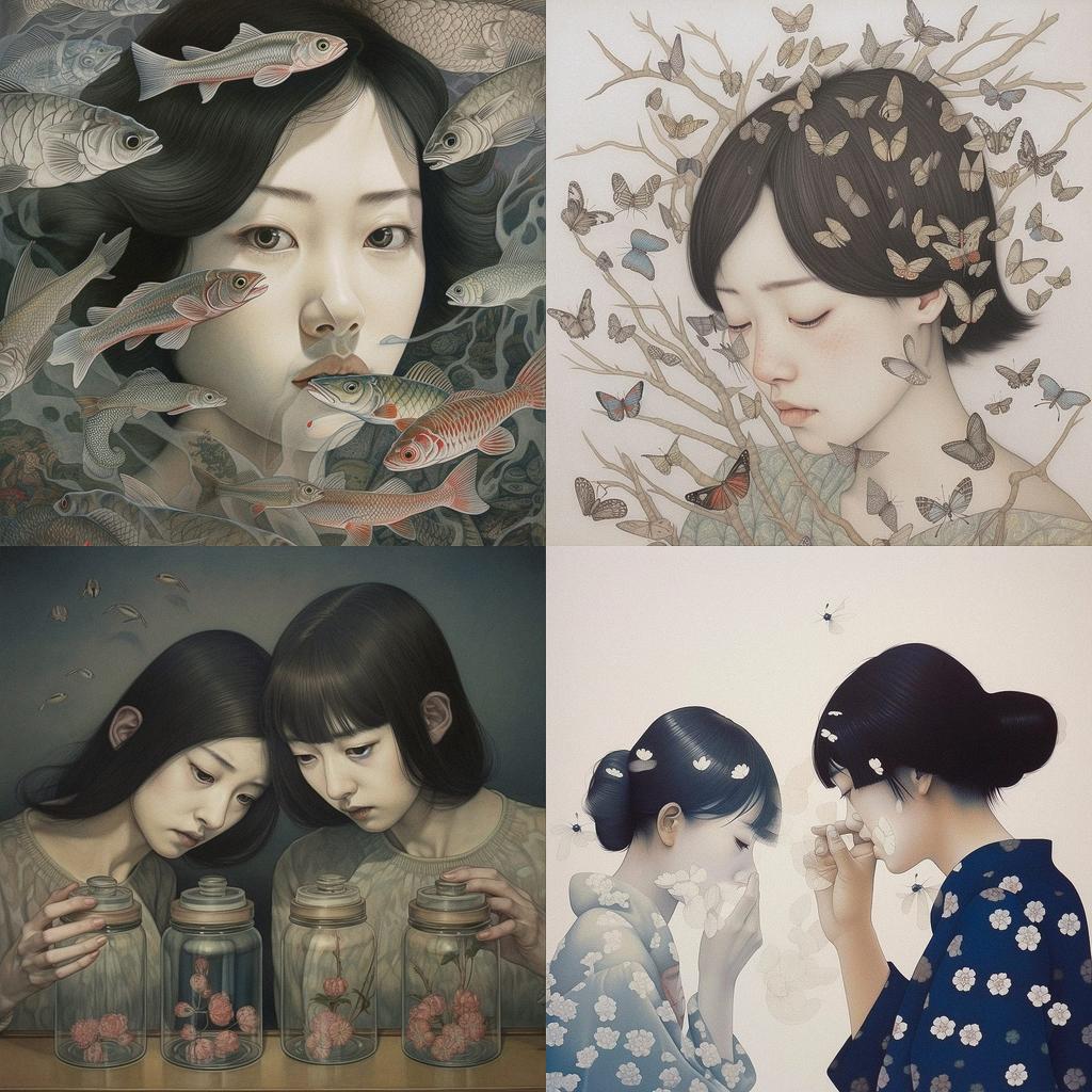 Mao Hamaguchi style, Midjourney V5, render 1 of 4