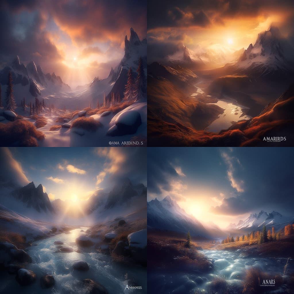 Marc Adamus style, Midjourney V5, render 1 of 4