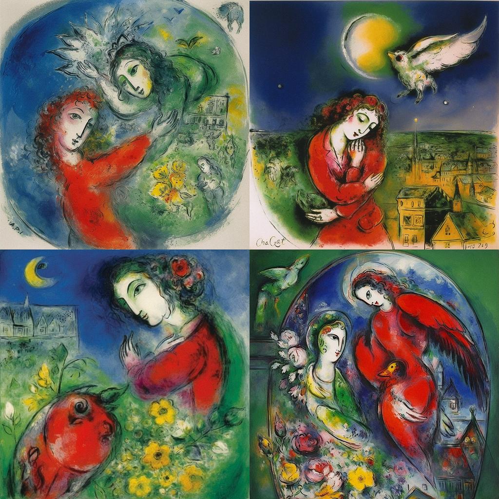 Marc Chagall style, Midjourney V5, render 1 of 4
