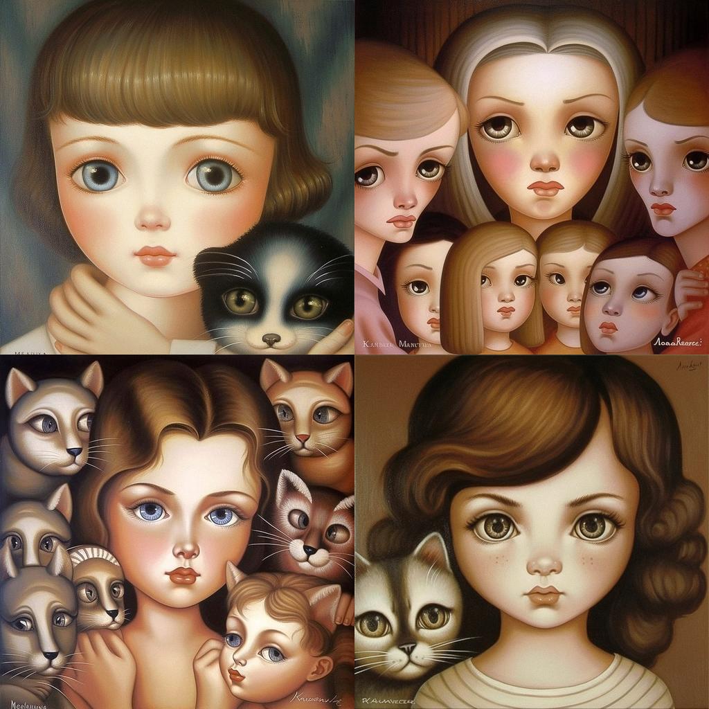 Margaret Keane style, Midjourney V5, render 1 of 4