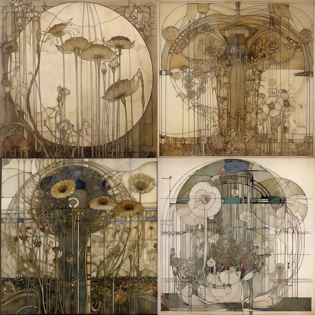 Margaret Macdonald Mackintosh style, Midjourney V5, render 1 of 4
