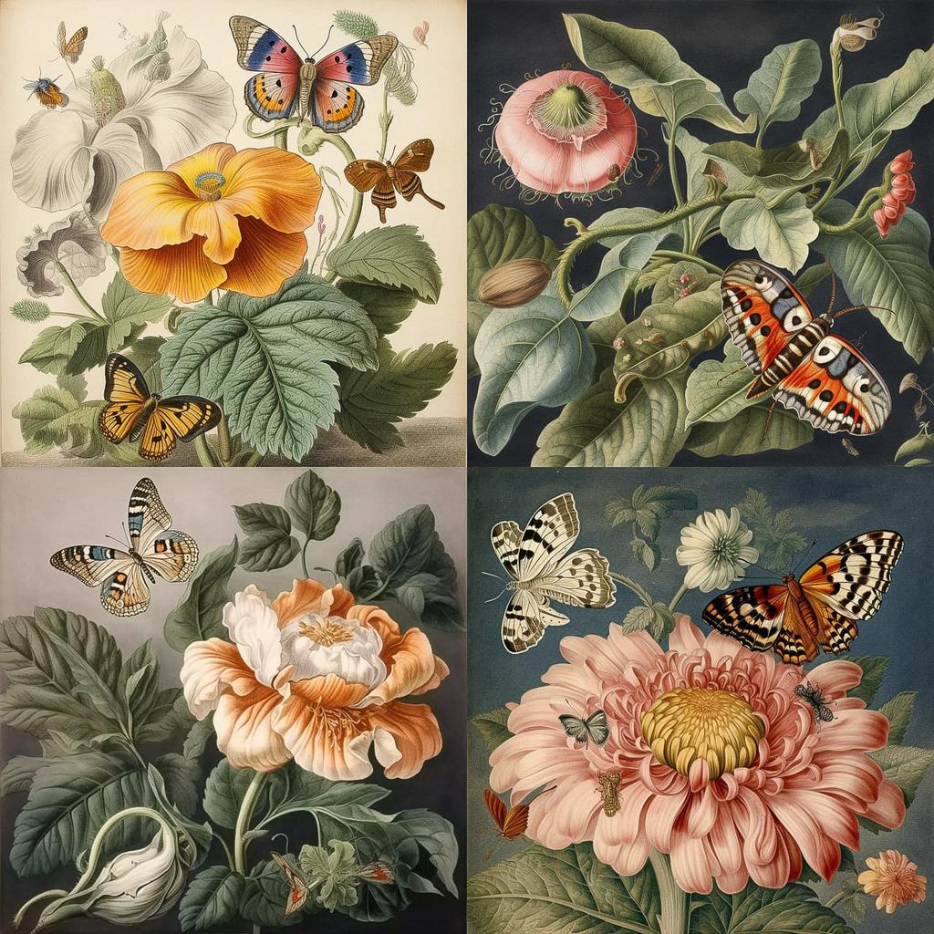 Maria Sibylla Merian style, Midjourney V5, render 1 of 4