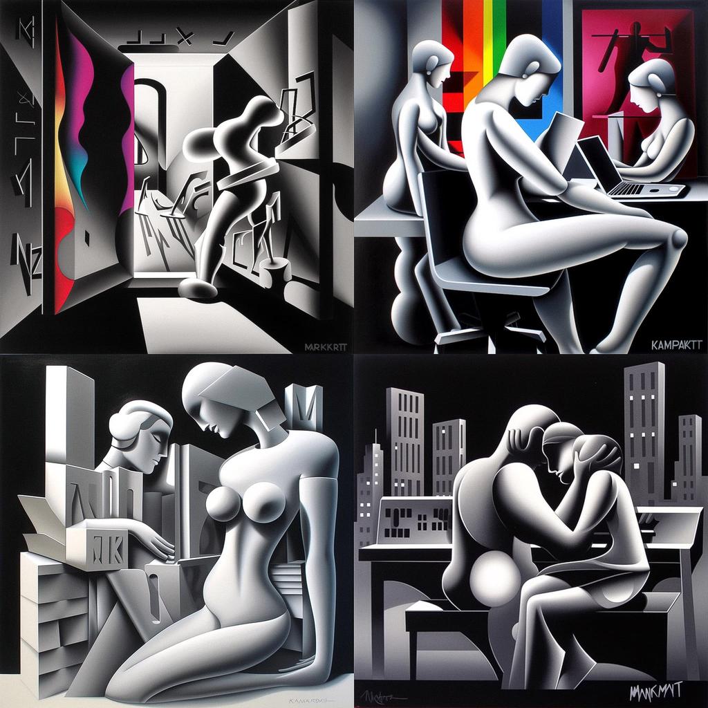 Mark Kostabi style, Midjourney V5, render 1 of 4