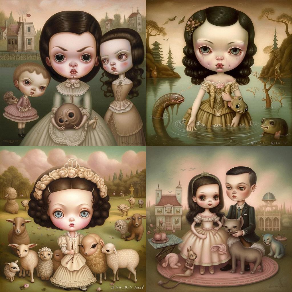Mark Ryden style, Midjourney V5, render 1 of 4