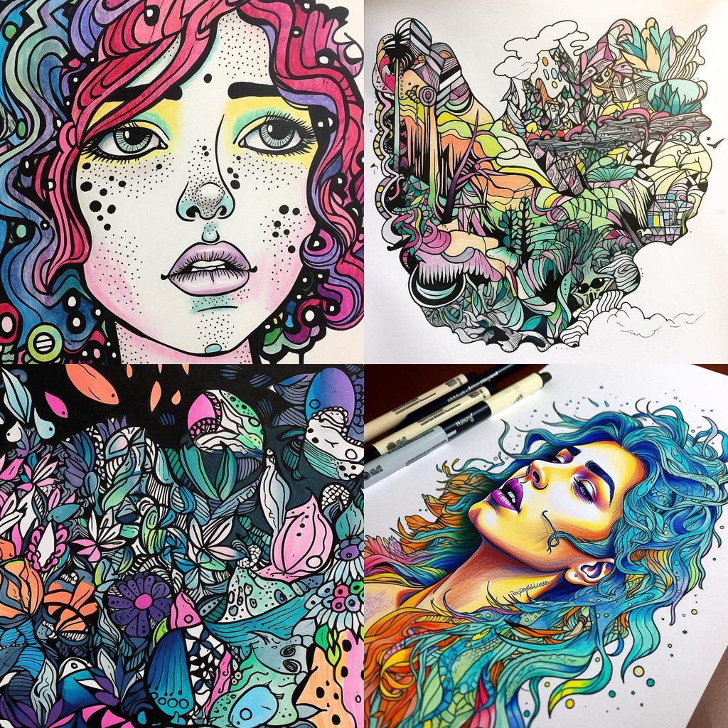 Marker drawing style, Midjourney V5, render 1 of 4