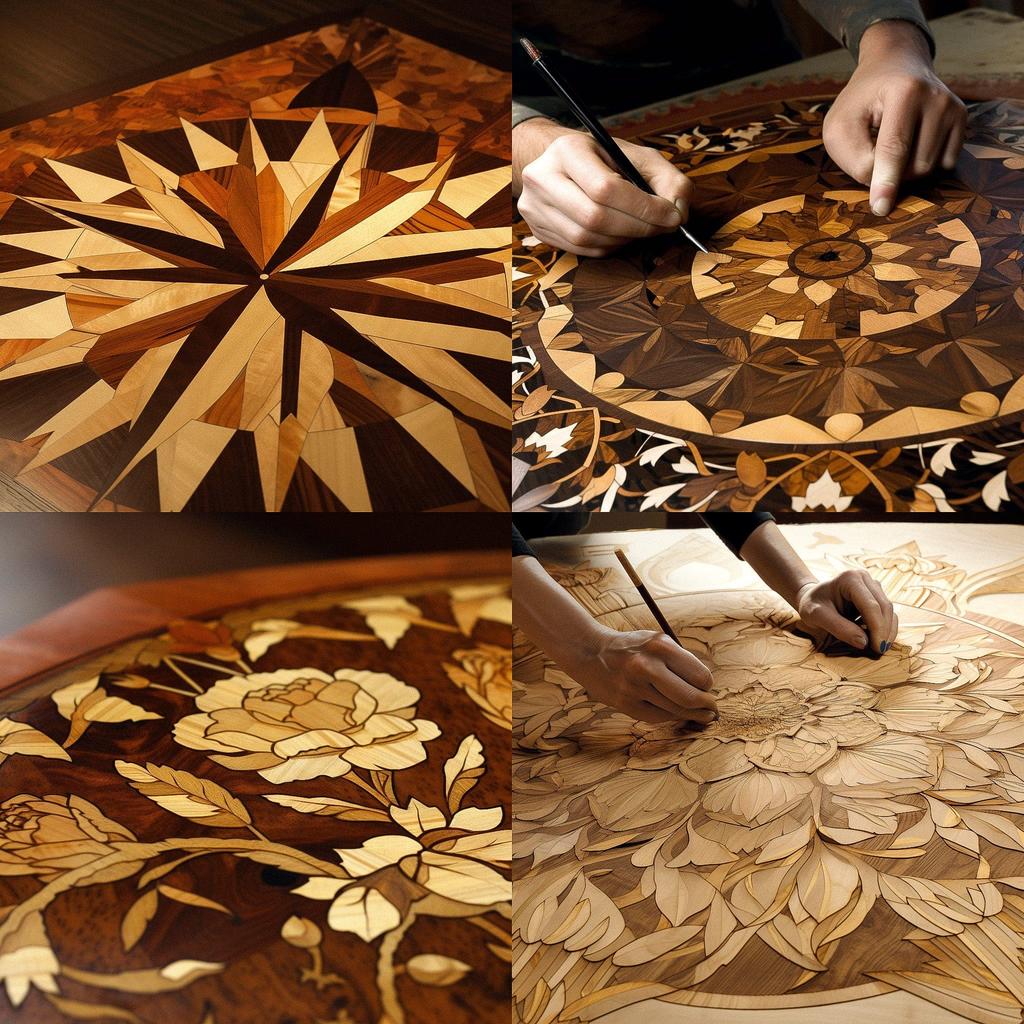Marquetry style, Midjourney V5, render 1 of 4