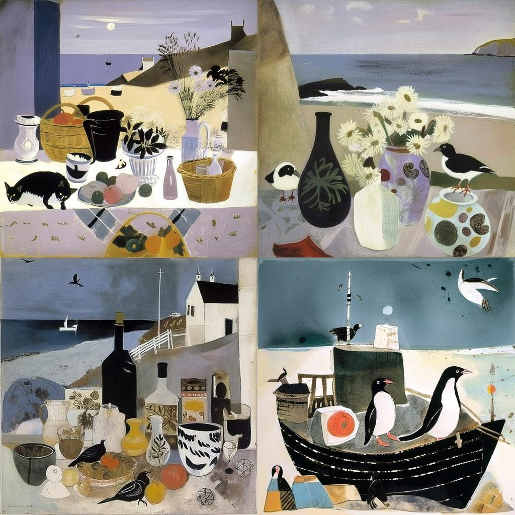Mary Fedden style, Midjourney V5, render 1 of 4