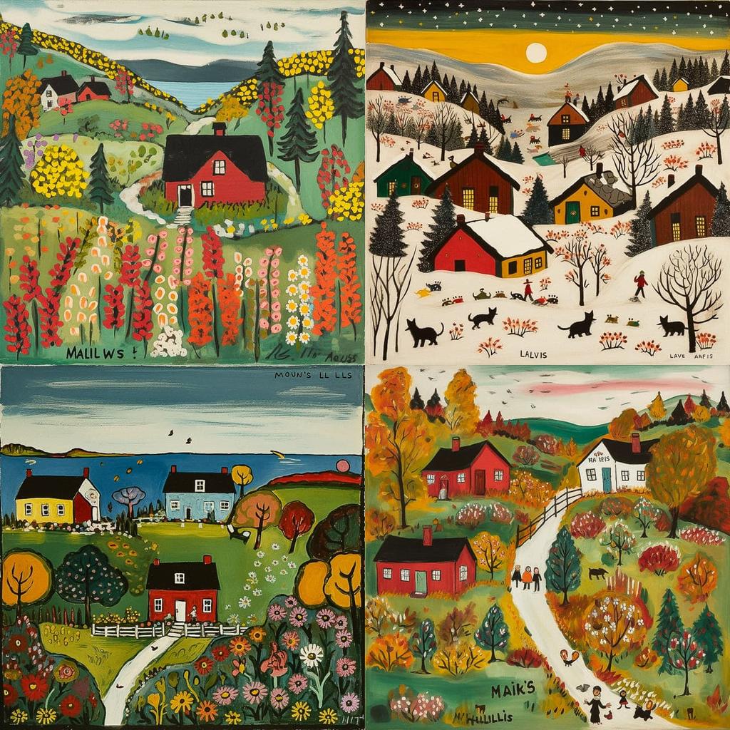 Maud Lewis style, Midjourney V5, render 1 of 4
