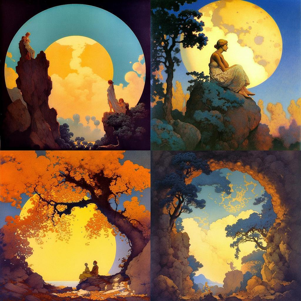 Maxfield Parrish style, Midjourney V5, render 1 of 4