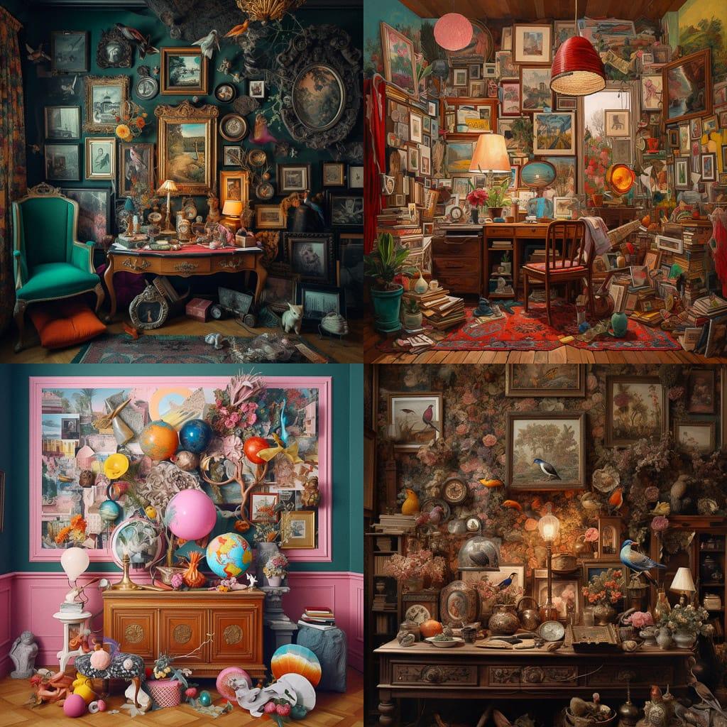 Maximalist composition style, Midjourney V5, render 1 of 4