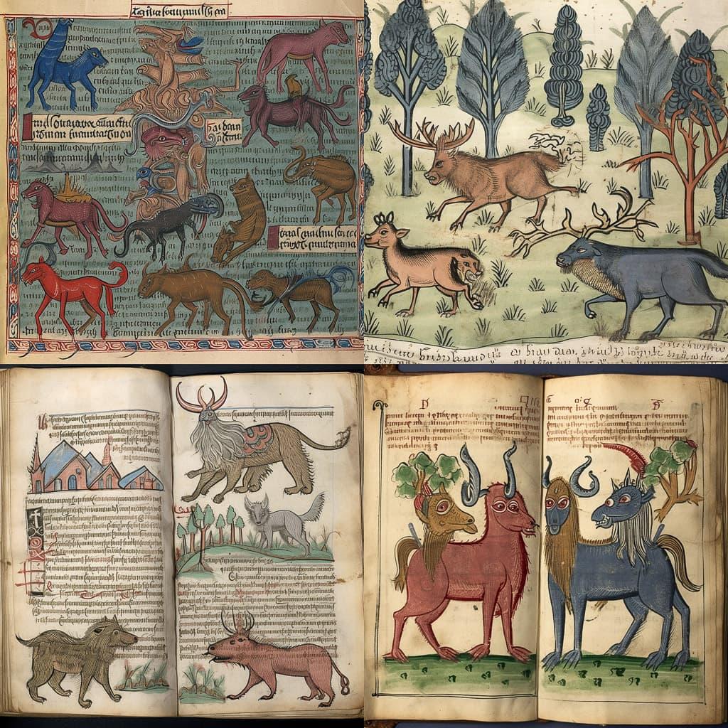 Medieval Bestiary style, Midjourney V5, render 1 of 4