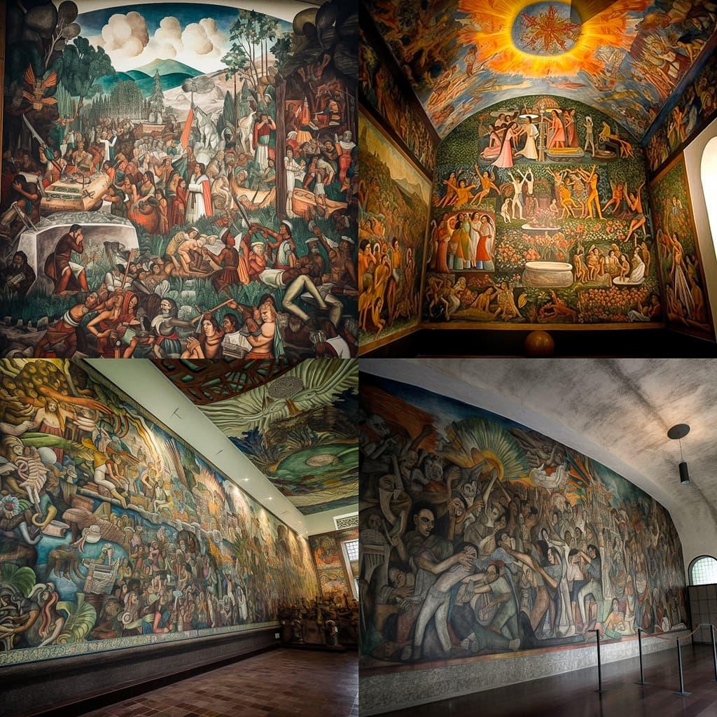 Mexican muralism style, Midjourney V5, render 1 of 4