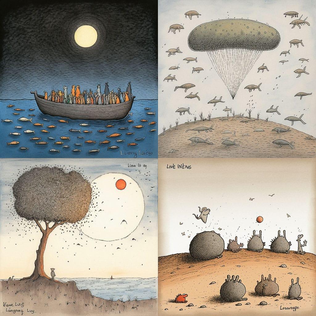 Michael Leunig style, Midjourney V5, render 1 of 4