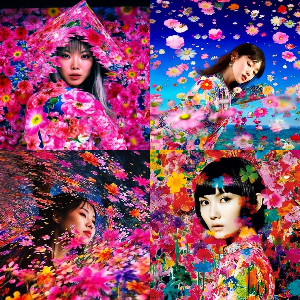 Mika Ninagawa style, Midjourney V5, render 1 of 4