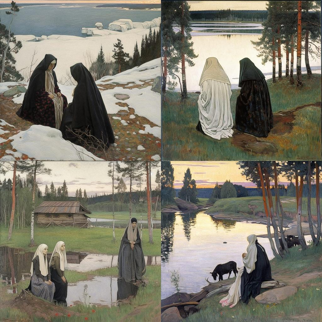 Mikhail Nesterov style, Midjourney V5, render 1 of 4