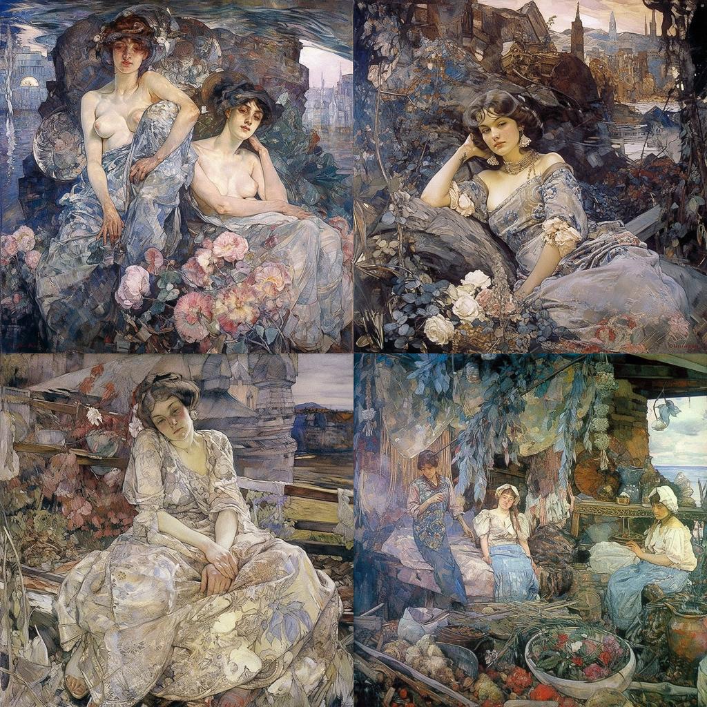 Mikhail Vrubel style, Midjourney V5, render 1 of 4