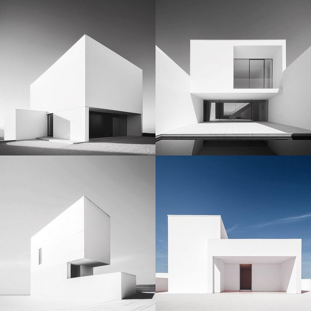 Minimalist architecture style, Midjourney V5, render 1 of 4