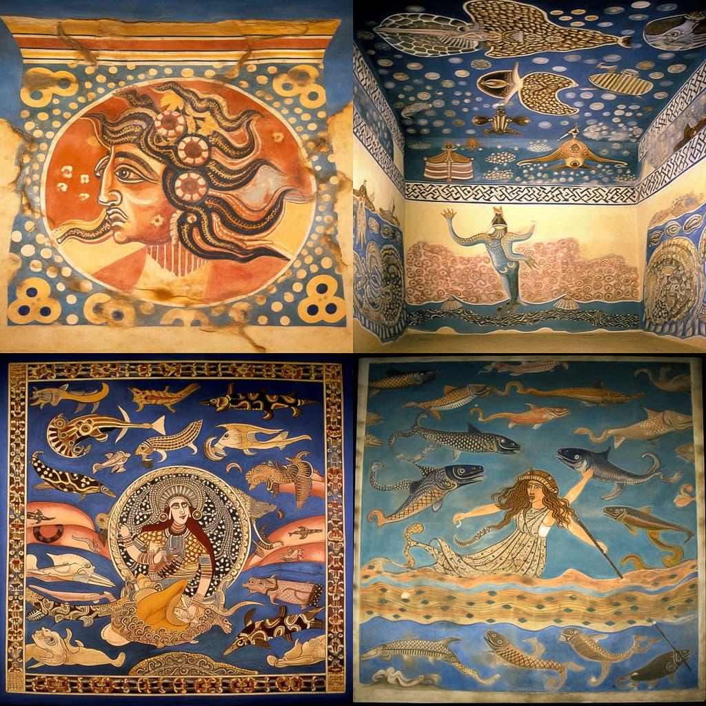 Minoan art style, Midjourney V5, render 1 of 4