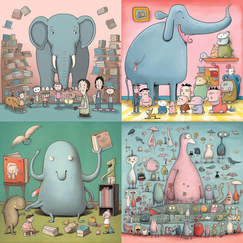 Mo Willems style, Midjourney V5, render 1 of 4