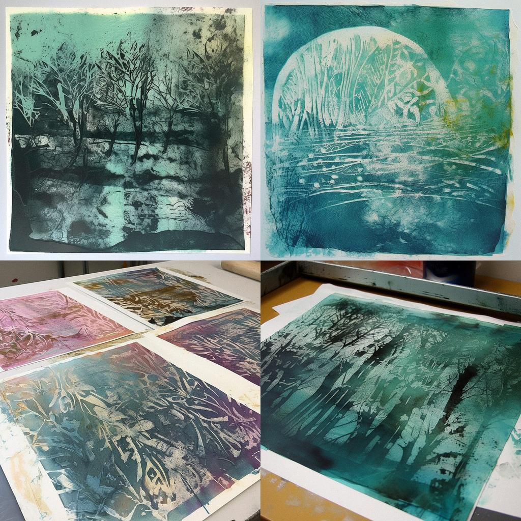 Monotype print style, Midjourney V5, render 1 of 4