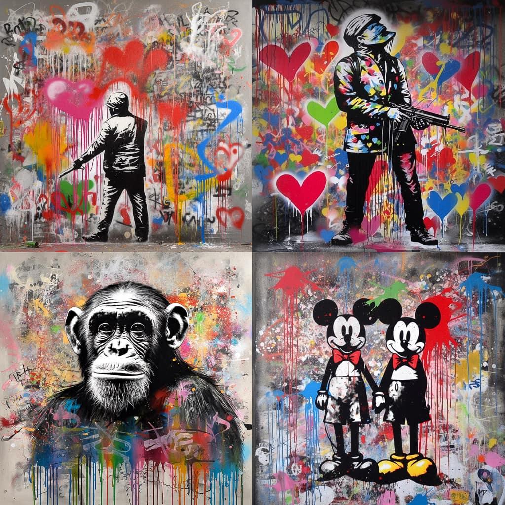 Mr. Brainwash style, Midjourney V5, render 1 of 4