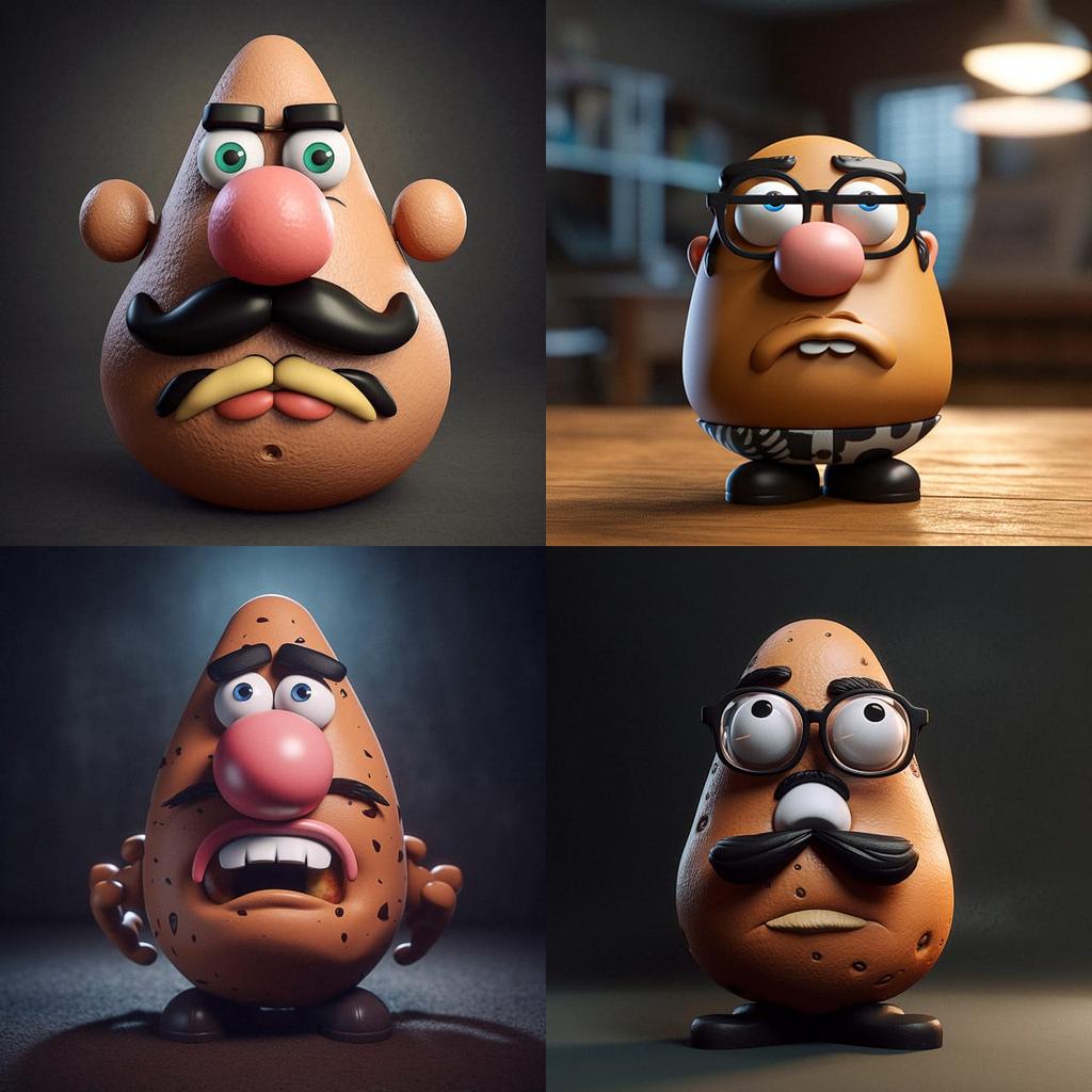 Mr. Potato Head style, Midjourney V5, render 1 of 4